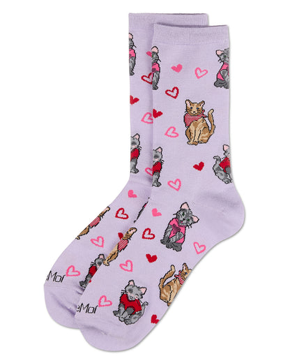 Women's Fur-Ever Hearts Rayon From Bamboo Crew Socks : Color: Lavender