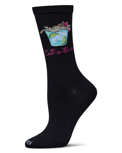 Women's Cat-a-Tonic Rayon From Bamboo Crew Socks : Color: Black