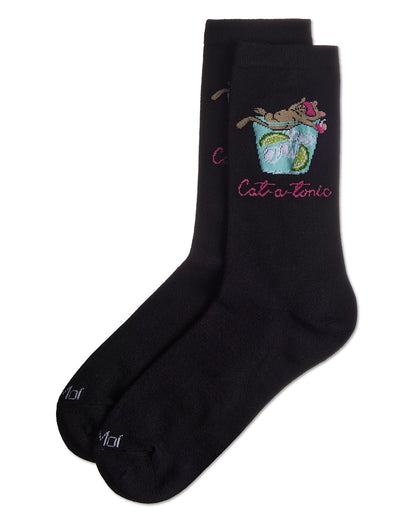 Women's Cat-a-Tonic Rayon From Bamboo Crew Socks : Color: Black