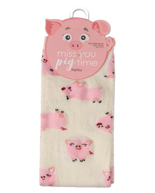 Miss You Pig Time Crew Socks : Color: Ivory