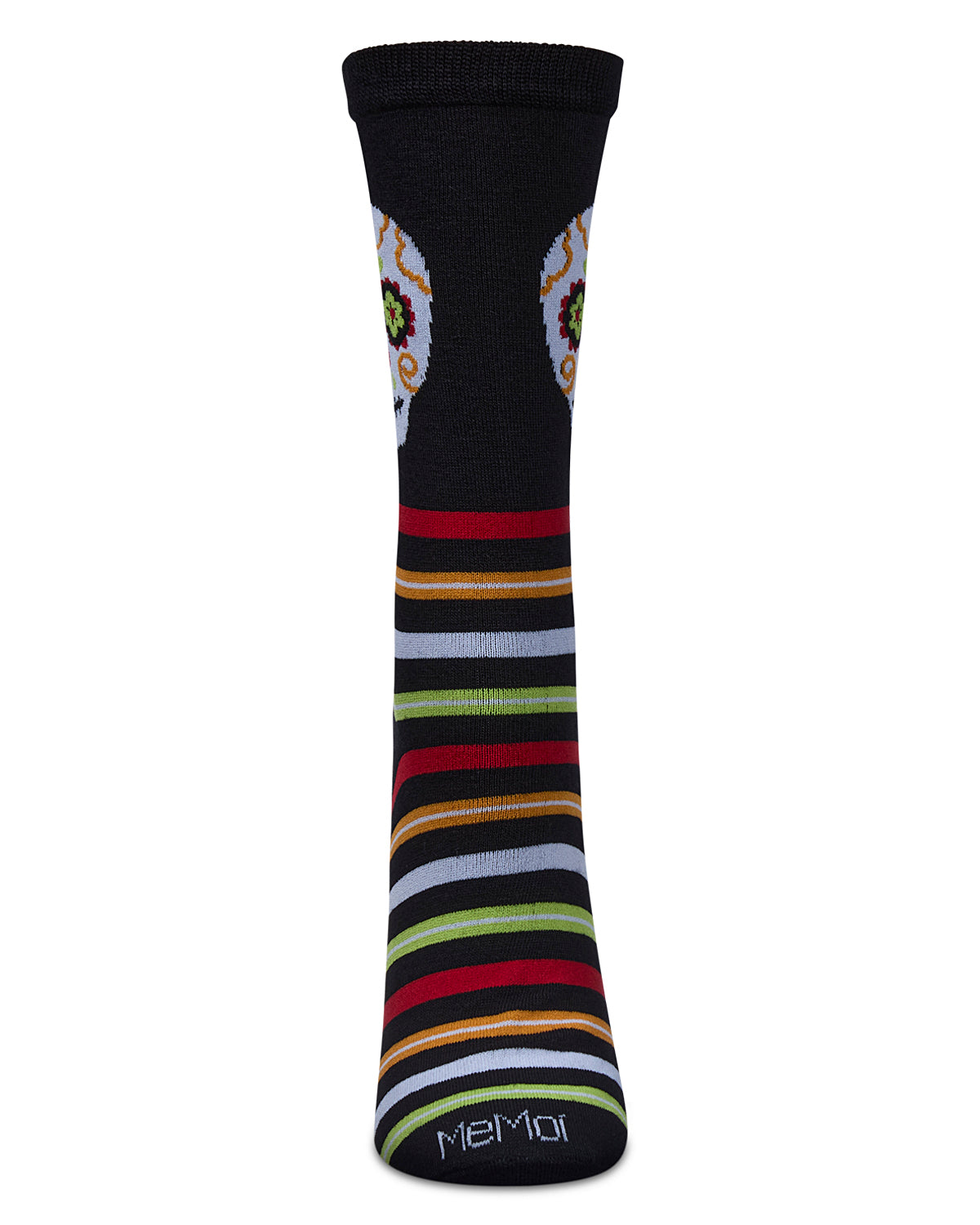 Women's Striped Skull Rayon From Bamboo Crew Socks : Color: Black