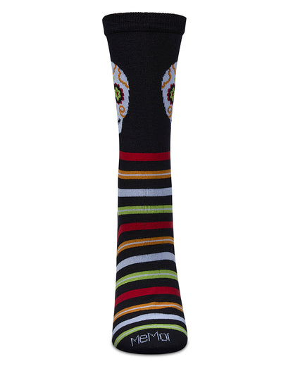 Women's Striped Skull Rayon From Bamboo Crew Socks : Color: Black