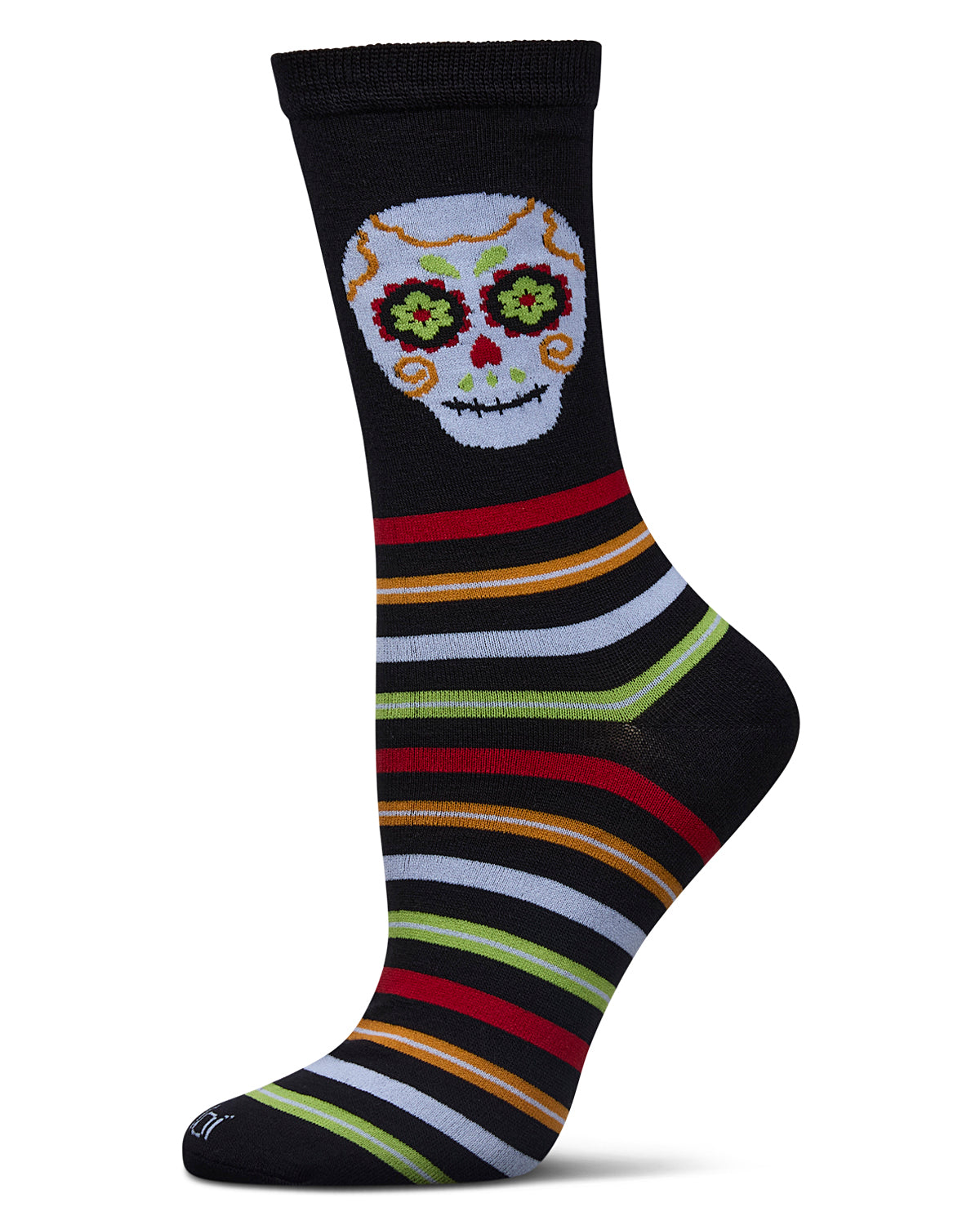 Women's Striped Skull Rayon From Bamboo Crew Socks : Color: Black