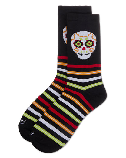 Women's Striped Skull Rayon From Bamboo Crew Socks : Color: Black
