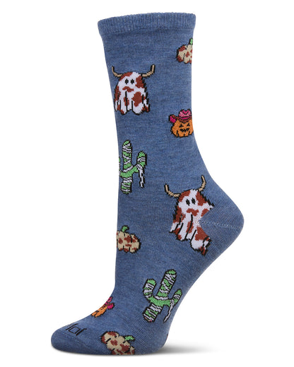 Women's Spooky Western Holiday Crew Socks : Color: Denim Heather