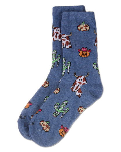 Women's Spooky Western Holiday Crew Socks : Color: Denim Heather