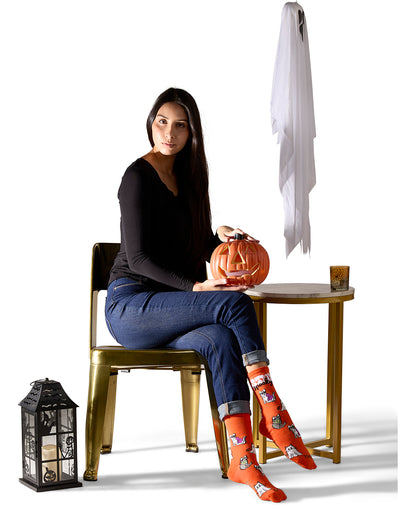 Women's Stay Spooky Holiday Crew Socks : Color: Orange