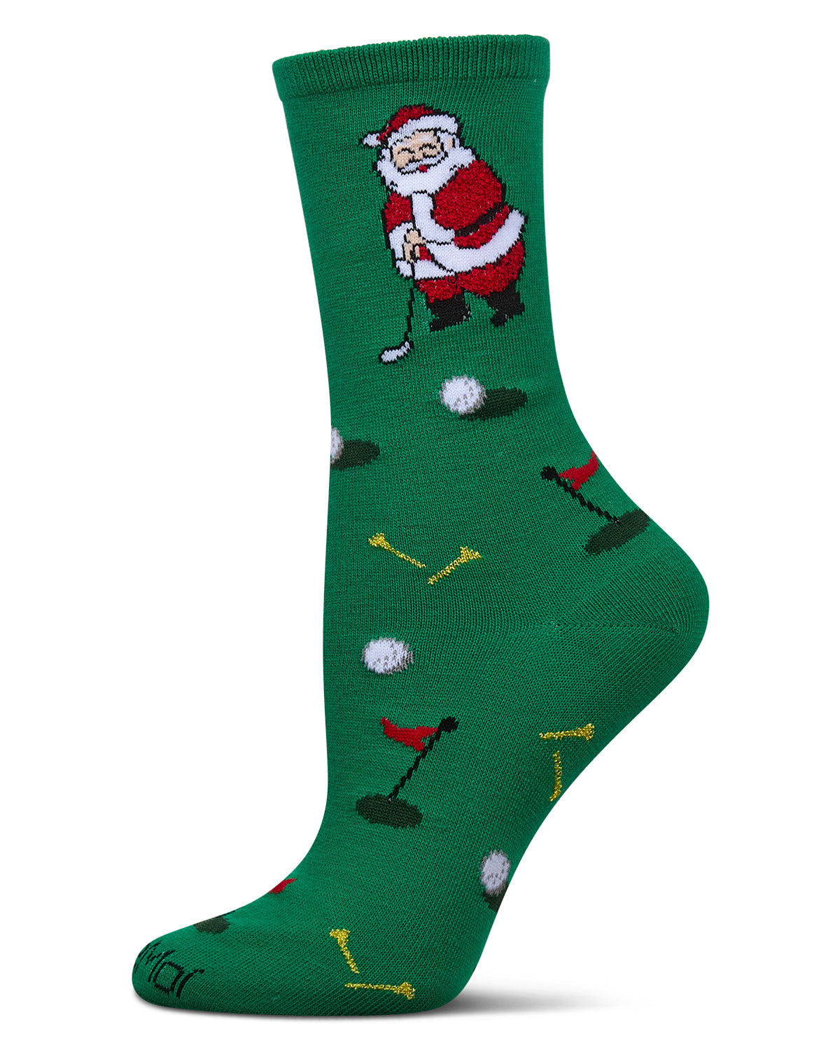 Women's Golfing Santa Holiday Crew Socks : Color: Green