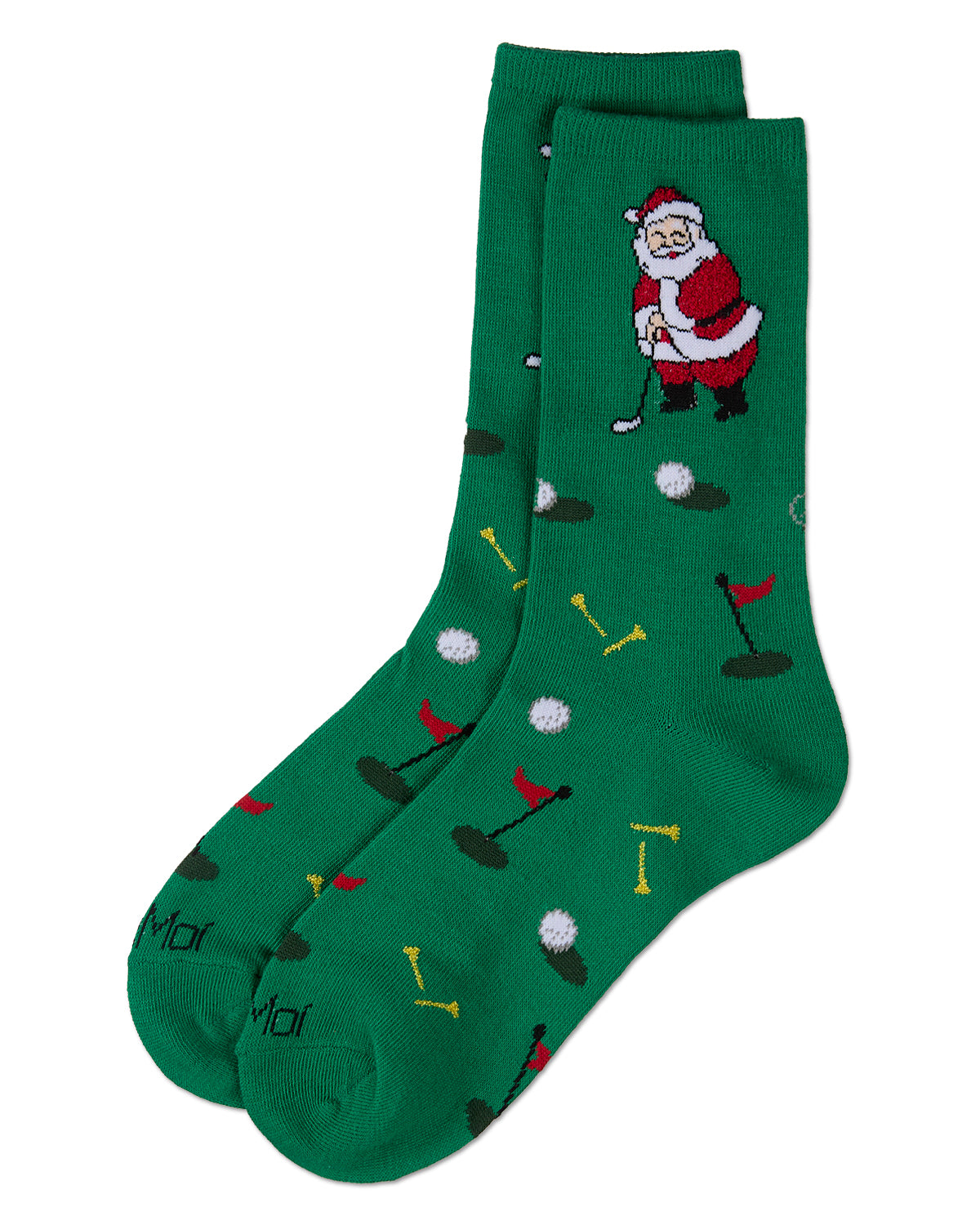 Women's Golfing Santa Holiday Crew Socks : Color: Green
