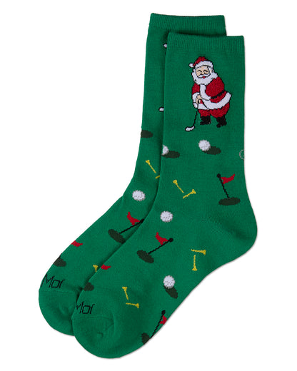 Women's Golfing Santa Holiday Crew Socks : Color: Green
