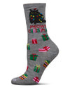 Women's Meowy Christmas Holiday Crew Socks : Color: Med Gray Heather