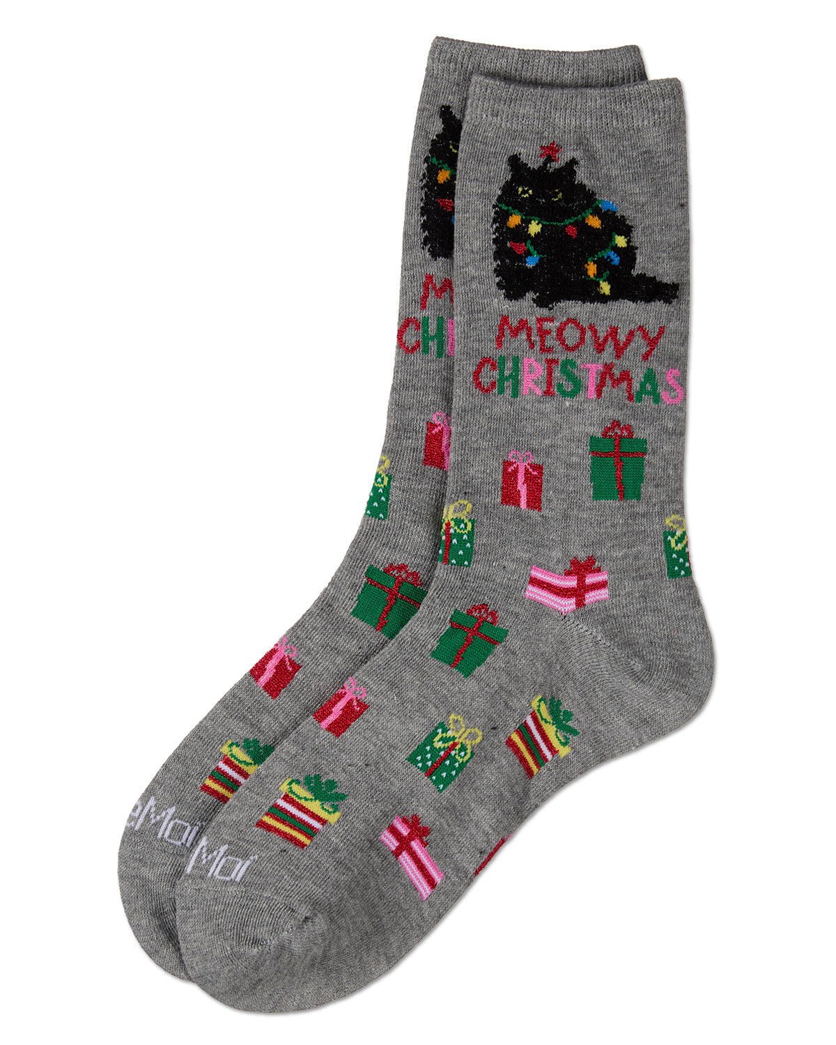 Women's Meowy Christmas Holiday Crew Socks : Color: Med Gray Heather