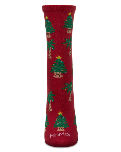 Women's Tree Paradise Holiday Crew Socks : Color: Red