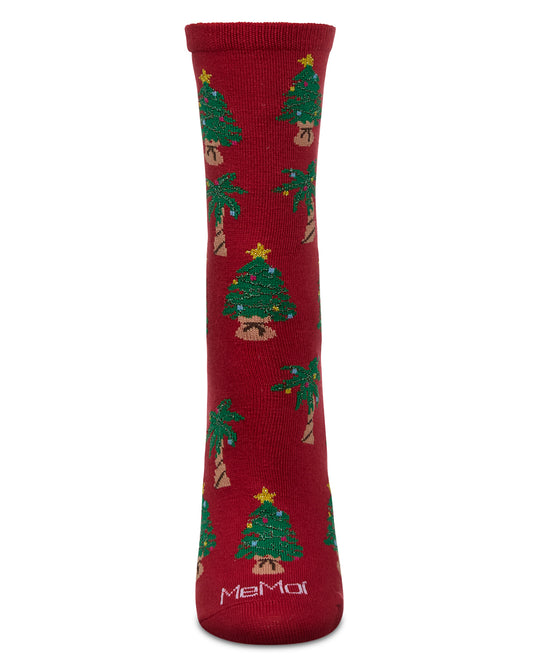 Women's Tree Paradise Holiday Crew Socks : Color: Red