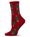 Women's Tree Paradise Holiday Crew Socks : Color: Red