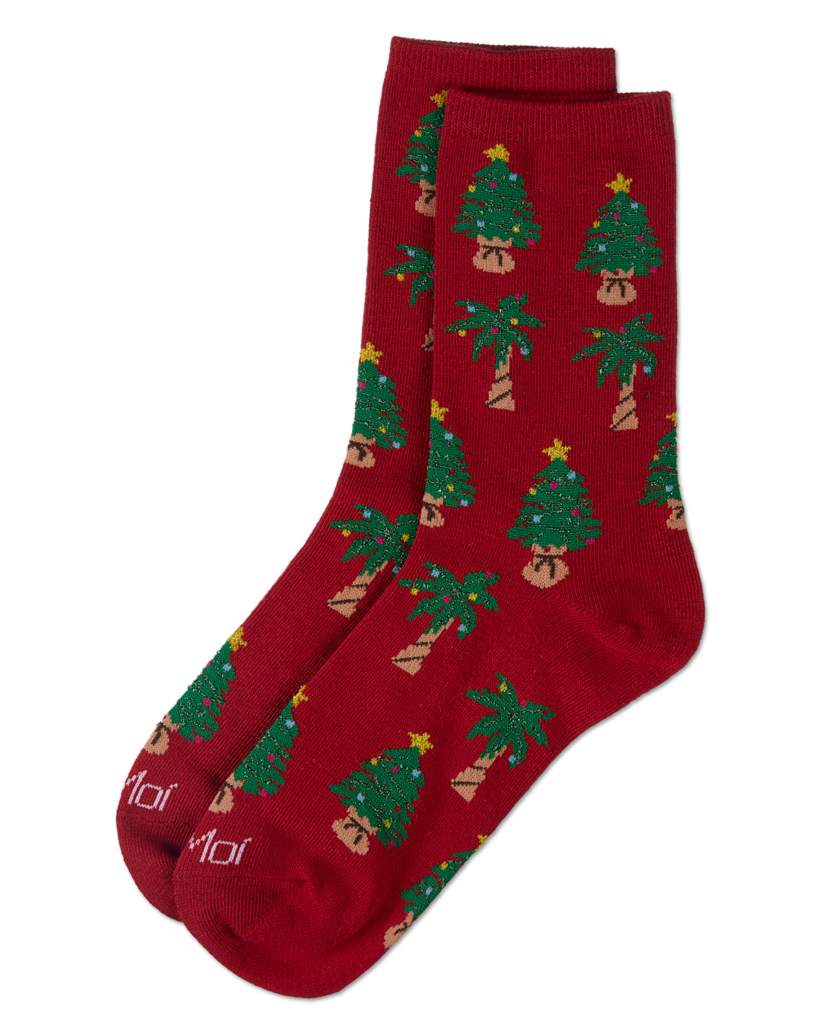 Women's Tree Paradise Holiday Crew Socks : Color: Red
