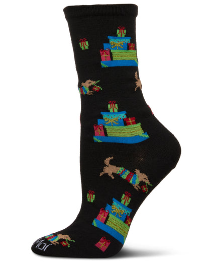 Women's Pile Of Gifts Holiday Crew Socks : Color: Black
