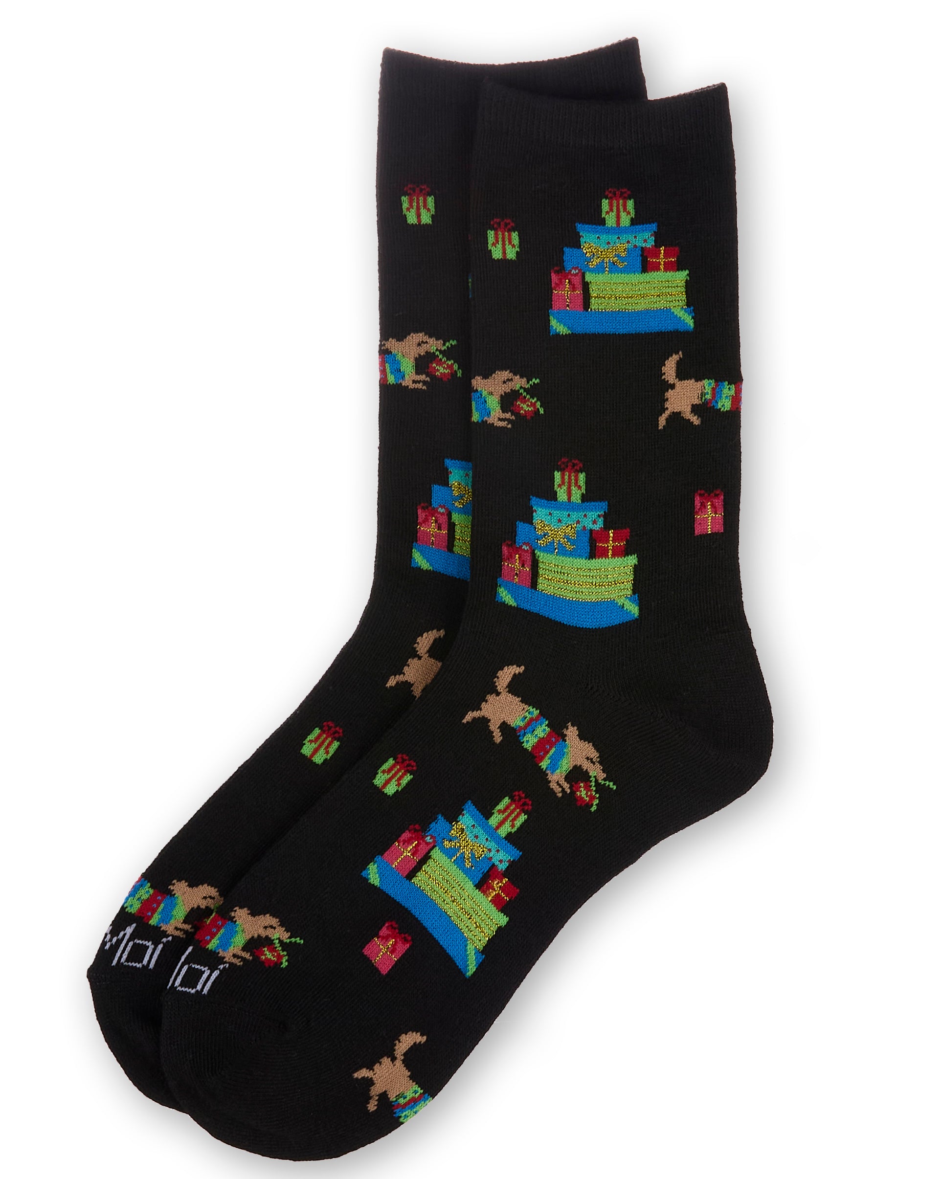 Women's Pile Of Gifts Holiday Crew Socks : Color: Black
