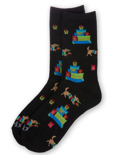 Women's Pile Of Gifts Holiday Crew Socks : Color: Black