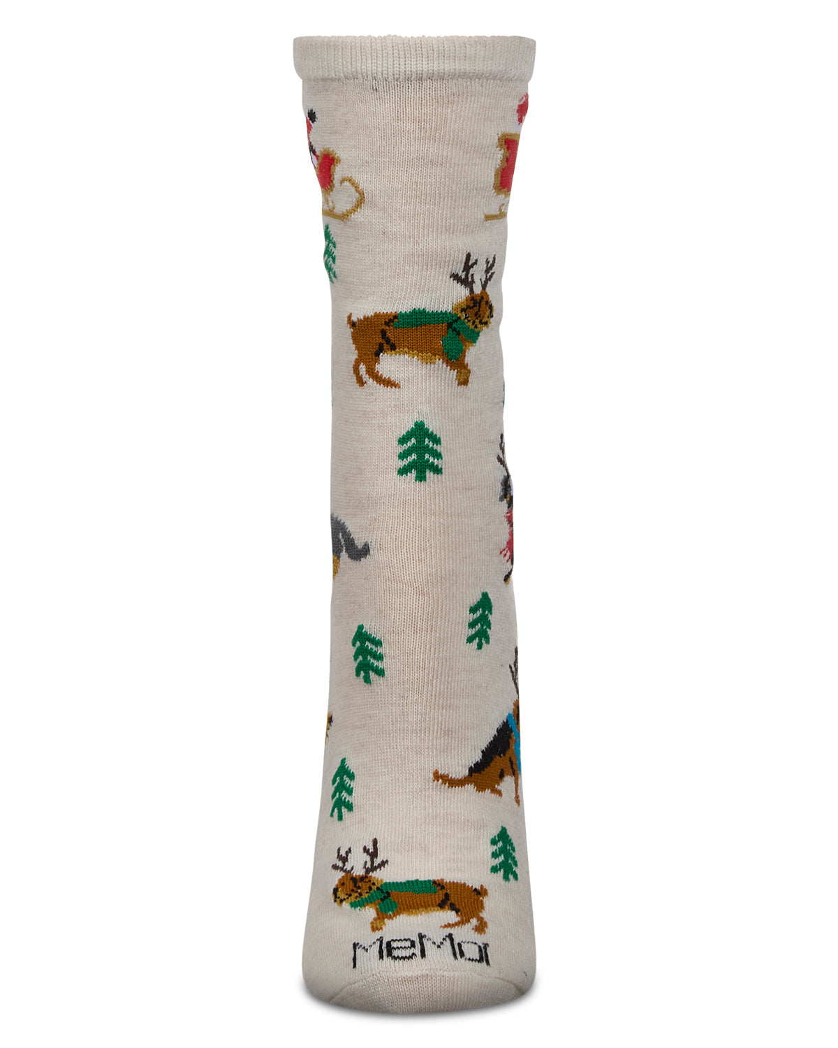 Women's Reindeer Pups Holiday Crew Socks : Color: Ivory Heather