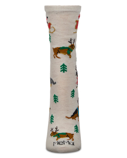 Women's Reindeer Pups Holiday Crew Socks : Color: Ivory Heather