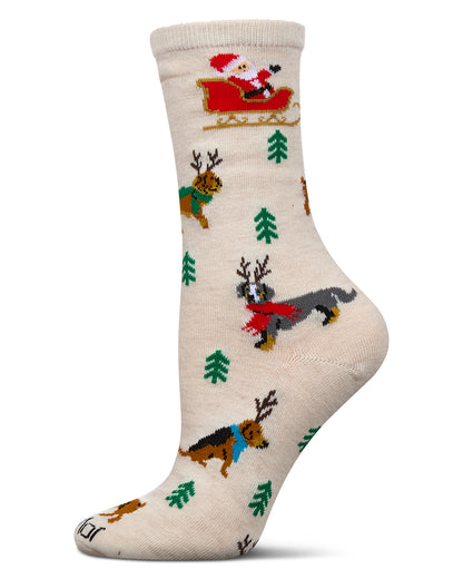 Women's Reindeer Pups Holiday Crew Socks : Color: Ivory Heather
