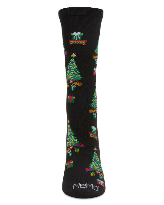 Women's "Gifted Trees" Holiday Crew Sock : Color: Black