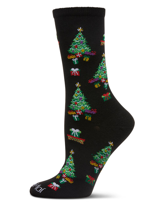 Women's "Gifted Trees" Holiday Crew Sock : Color: Black