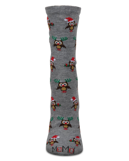Women's Owl Holiday Crew Socks : Color: Med Gray Heather