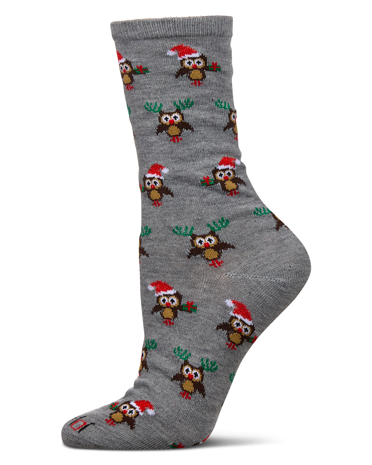 Women's Owl Holiday Crew Socks : Color: Med Gray Heather
