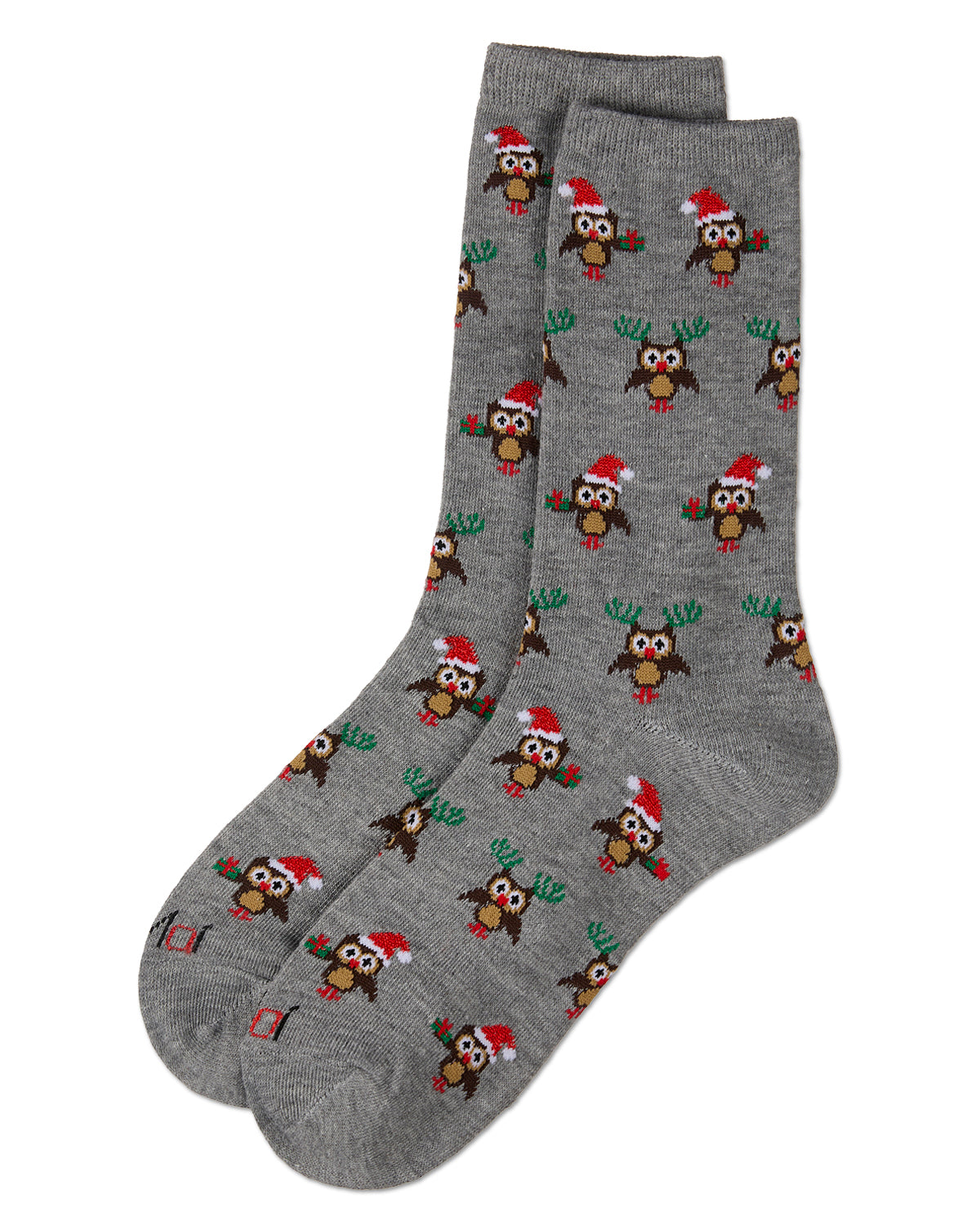 Women's Owl Holiday Crew Socks : Color: Med Gray Heather