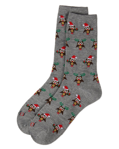 Women's Owl Holiday Crew Socks : Color: Med Gray Heather