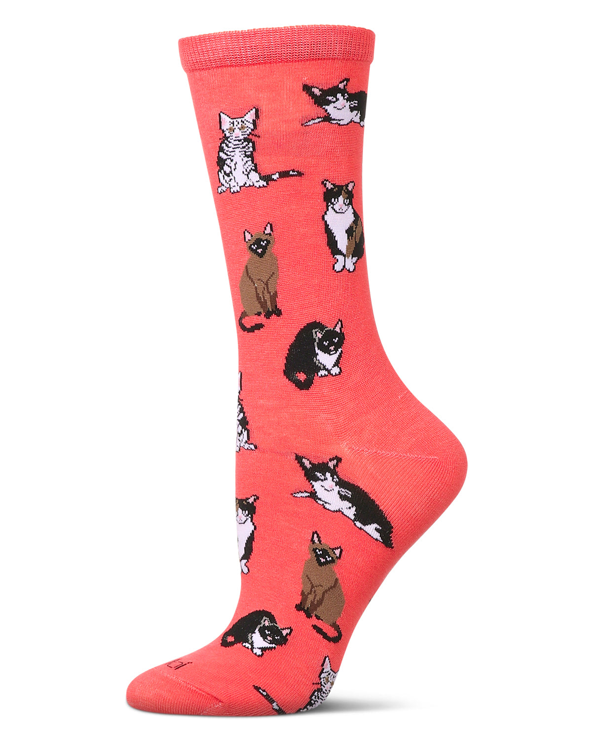 Women's Multi Cat Breed Bamboo Crew Socks : Color: Melon