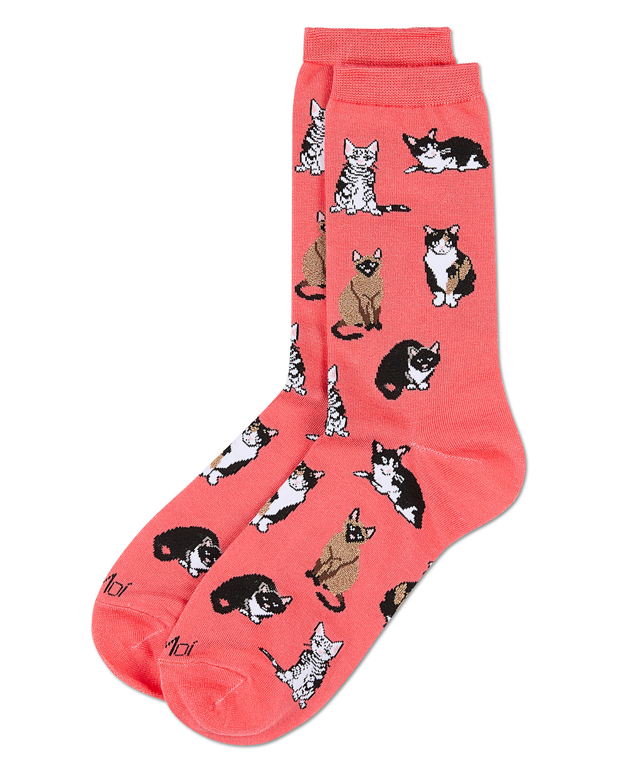 Women's Multi Cat Breed Bamboo Crew Socks : Color: Melon