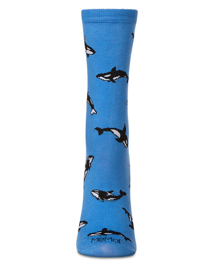 Women's Whales Rayon From Bamboo Crew Socks : Color: Azure