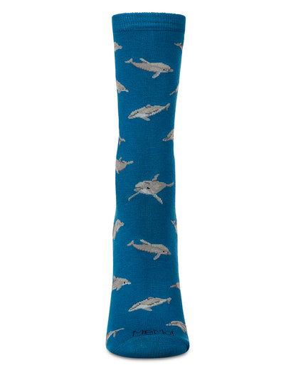 Women's Dolphins Rayon from Bamboo Crew Socks : Color: Celestial