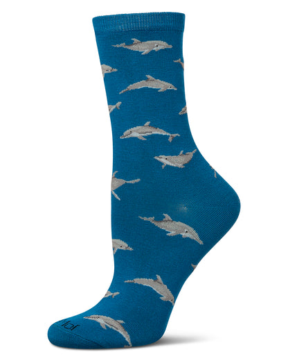 Women's Dolphins Rayon from Bamboo Crew Socks : Color: Celestial