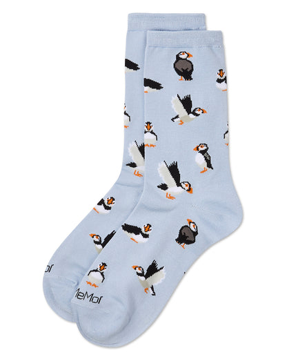 Women's Puffin Birds rayon From Bamboo Crew Socks : Color: Skyway