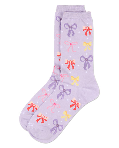 Women's Bows Rayon from Bamboo Crew Socks : Color: Lavender