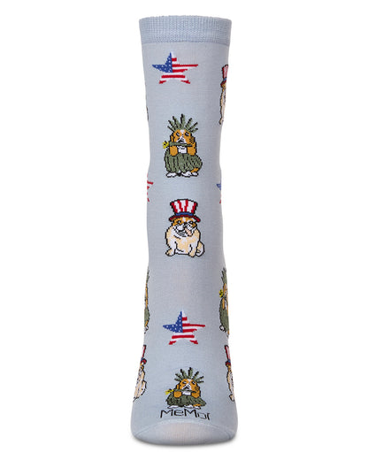 Women's Patriotic Dogs Rayon From Bamboo Crew Socks : Color: Skyway