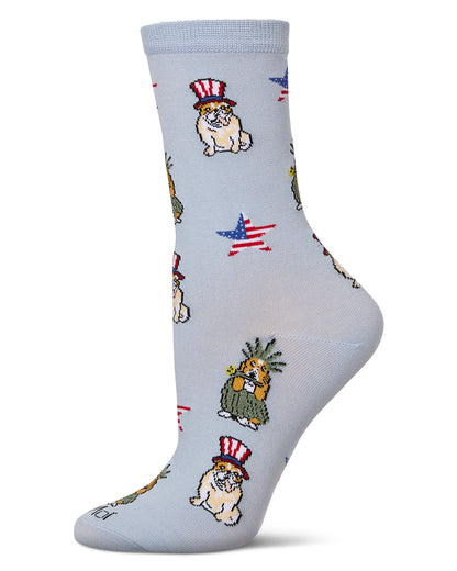 Women's Patriotic Dogs Rayon From Bamboo Crew Socks : Color: Skyway