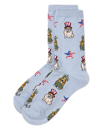 Women's Patriotic Dogs Rayon From Bamboo Crew Socks : Color: Skyway