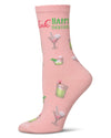 Women's Drink Happy Thoughts Rayon From Bamboo Crew Socks : Color: Mellow Rose