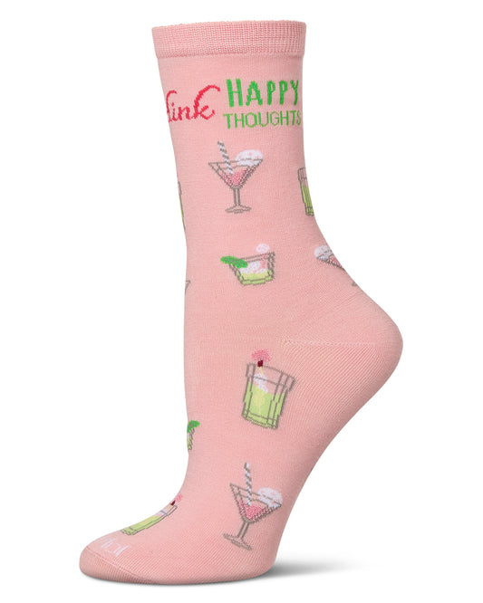 Women's Drink Happy Thoughts Rayon From Bamboo Crew Socks : Color: Mellow Rose