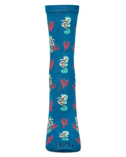 Women's Seahorses Rayon from Bamboo Crew Socks : Color: Celestial
