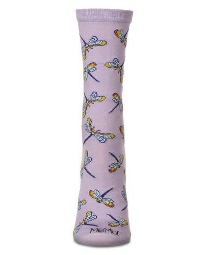Women's Dragonflies Rayon from Bamboo Crew Socks : Color: Lavender