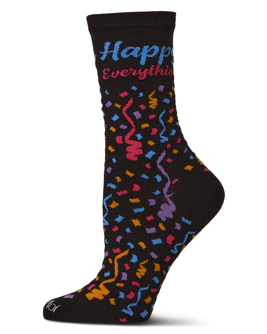 Women's "Happy Everything" Rayon from Bamboo Blend Crew Socks : Color: Black