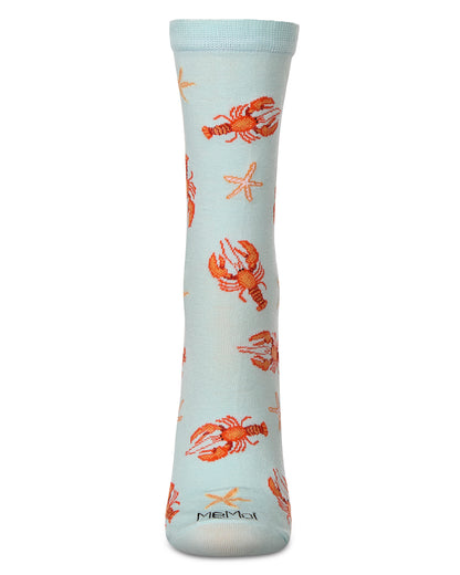 Women's Lobsters Rayon From Bamboo Crew Socks : Color: Aqua