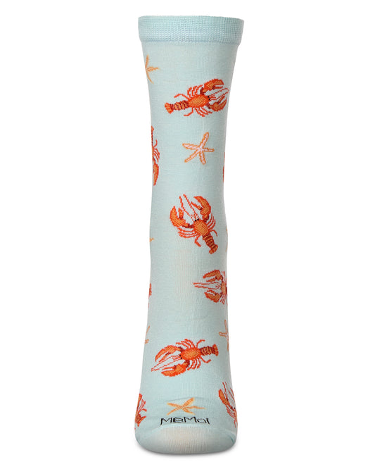 Women's Lobsters Rayon From Bamboo Crew Socks : Color: Aqua