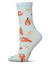Women's Lobsters Rayon From Bamboo Crew Socks : Color: Aqua